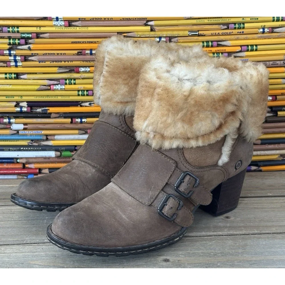 Børn Shearling Lined Ankle‎ Boots BOHO Women's 6.5 Buckles